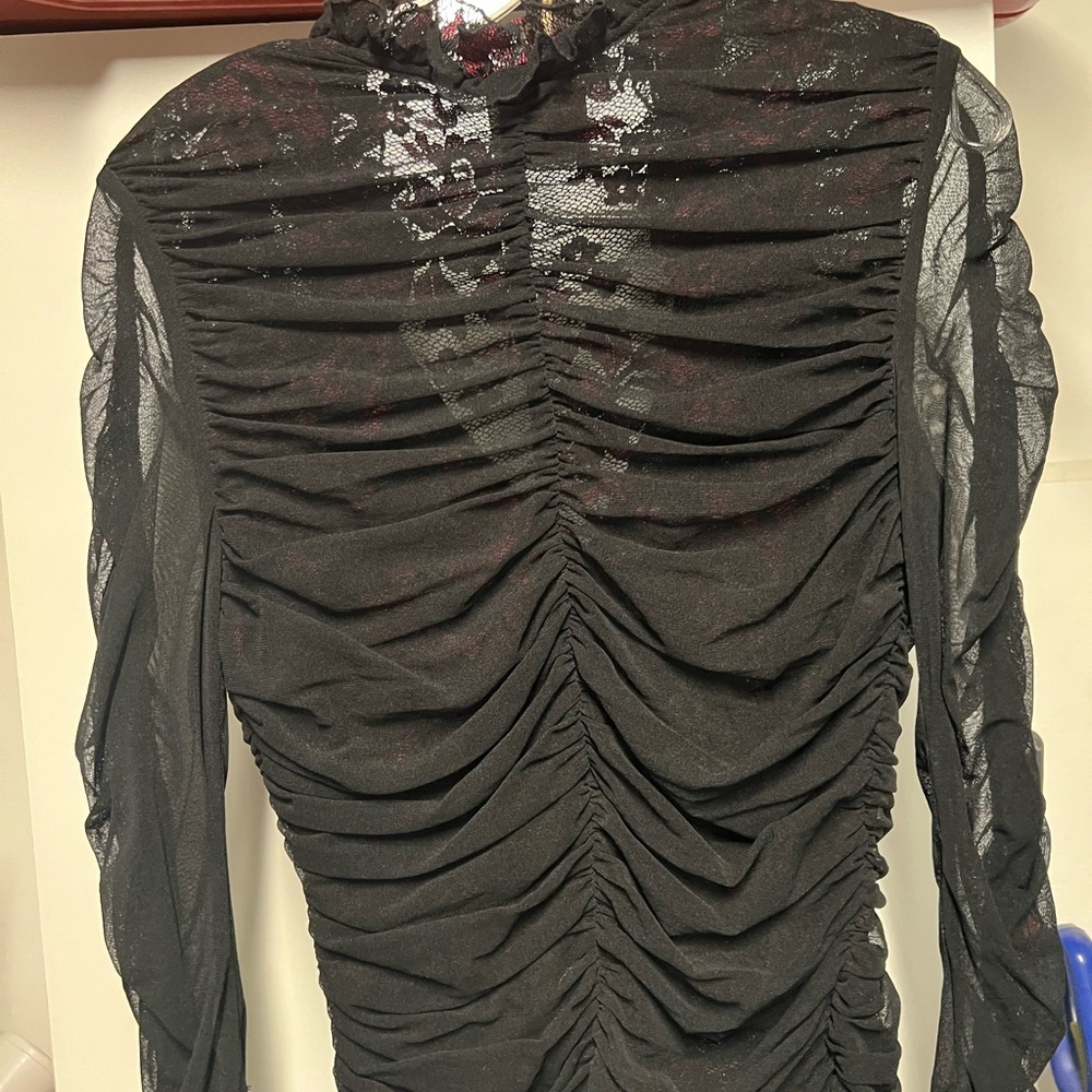 Casadei Black Blouse with Ruched Detail and Long Sleeves - Picture 3 of 3